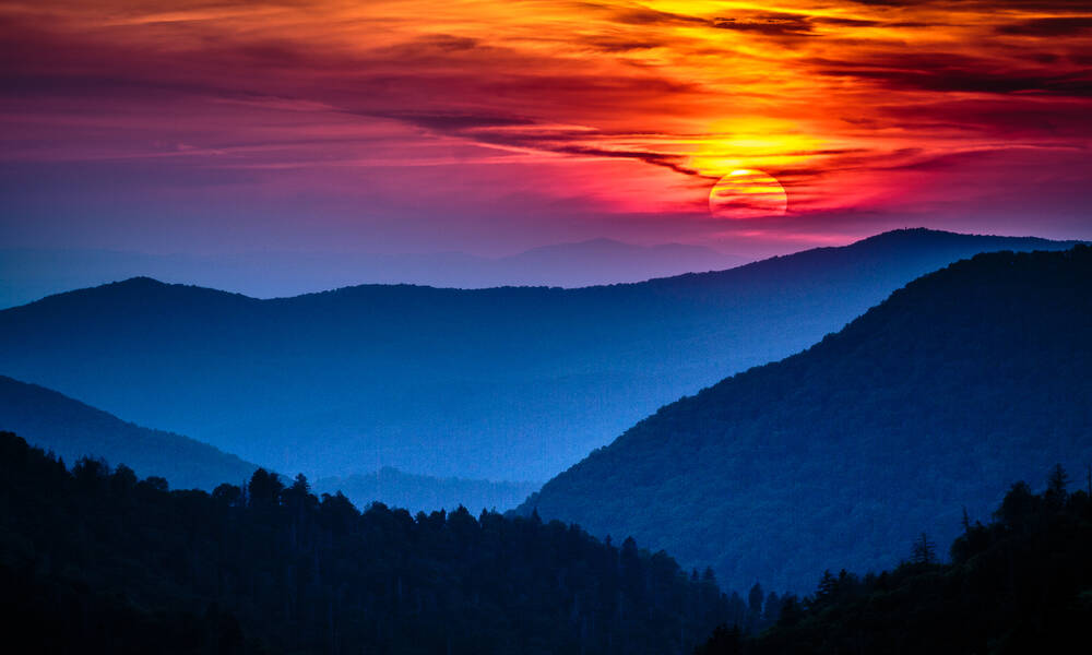 Zonsondergang in Great Smoky Mountains National Park