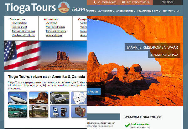 Oude en nieuwe website Tioga Tours